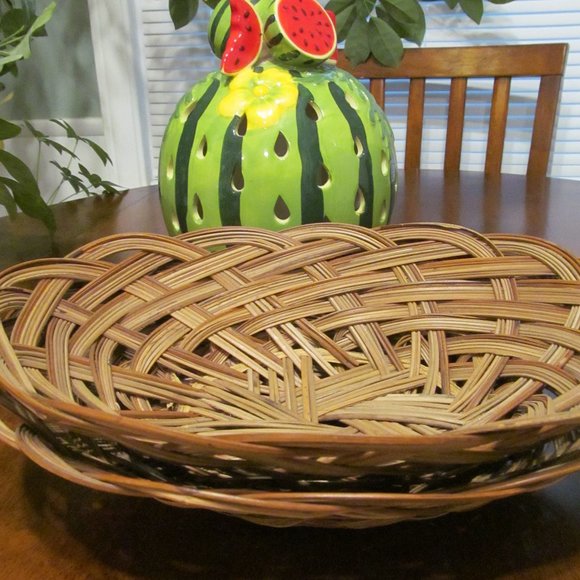 Vintage Set of 2 Woven Wicker Rattan Reed Baskets Oblong Nestable NEW - Picture 2 of 12